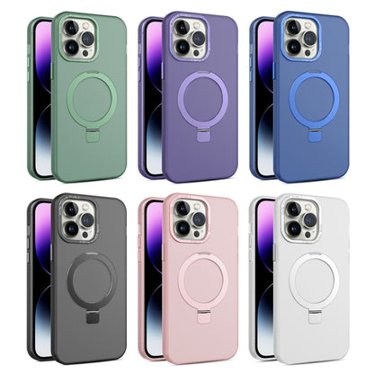 For iPhone 14 Pro MagSafe Metal Holder Frosted Translucent Phone Case(Dark Purple) - iPhone 14 Pro Cases by buy2fix | Online Shopping UK | buy2fix