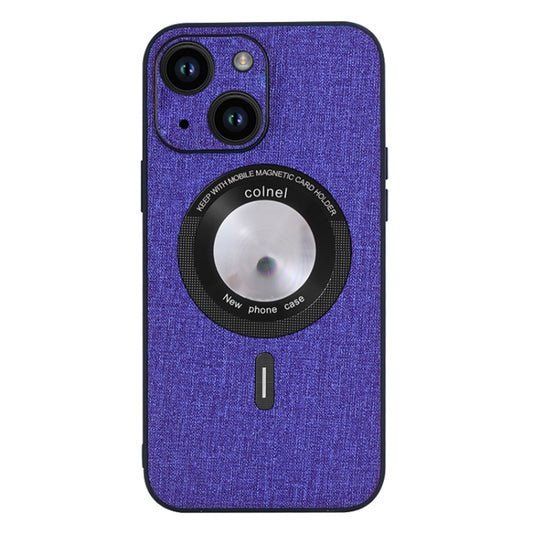 For iPhone 15 Plus Cloth Texture MagSafe Magnetic PU Phone Case(Purple) - iPhone 15 Plus Cases by buy2fix | Online Shopping UK | buy2fix