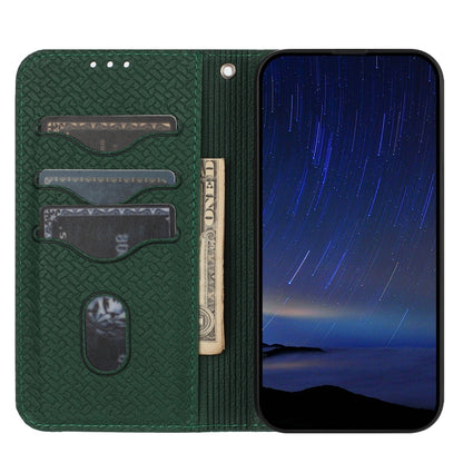 For iPhone 16 Woven Texture Stitching Magnetic Leather Phone Case(Green) - iPhone 16 Cases by buy2fix | Online Shopping UK | buy2fix