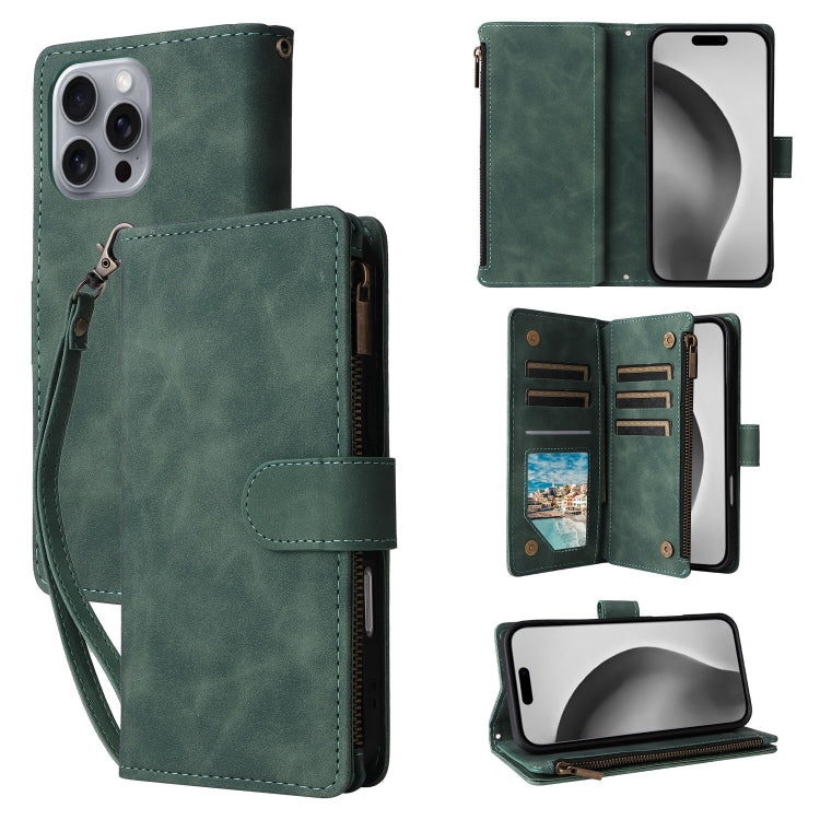 For iPhone 16 Pro Crossbody Multi-card Slot Wallet Zipper Leather Phone Case(Green) - iPhone 16 Pro Cases by buy2fix | Online Shopping UK | buy2fix