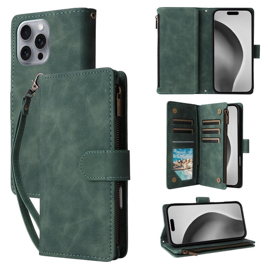 For iPhone 16 Pro Max Crossbody Multi-card Slot Wallet Zipper Leather Phone Case(Green) - iPhone 16 Pro Max Cases by buy2fix | Online Shopping UK | buy2fix