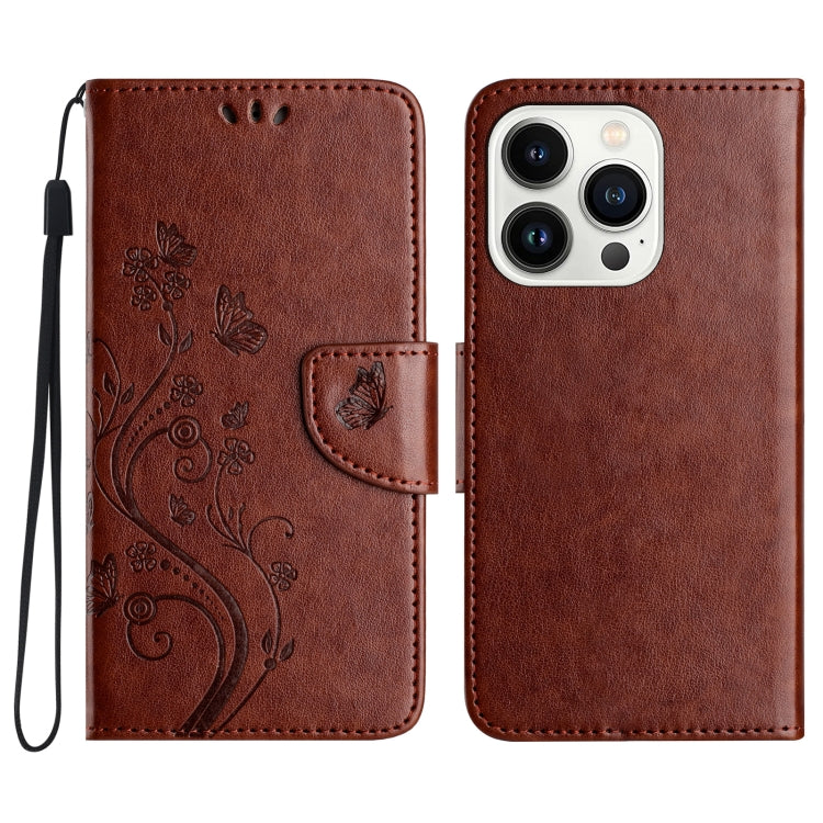 For iPhone 16 Pro Max Butterfly Flower Pattern Flip Leather Phone Case(Brown) - iPhone 16 Pro Max Cases by buy2fix | Online Shopping UK | buy2fix