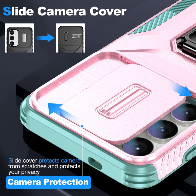 For Samsung Galaxy S24 5G / S25 5G Sliding Camshield Holder Phone Case(Pink + Grey Green) - Galaxy S24 5G Cases by buy2fix | Online Shopping UK | buy2fix