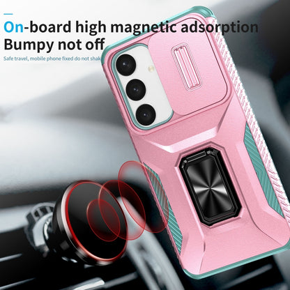 For Samsung Galaxy S24 5G / S25 5G Sliding Camshield Holder Phone Case(Pink + Grey Green) - Galaxy S24 5G Cases by buy2fix | Online Shopping UK | buy2fix