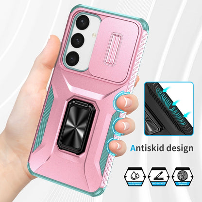 For Samsung Galaxy S24 5G / S25 5G Sliding Camshield Holder Phone Case(Pink + Grey Green) - Galaxy S24 5G Cases by buy2fix | Online Shopping UK | buy2fix