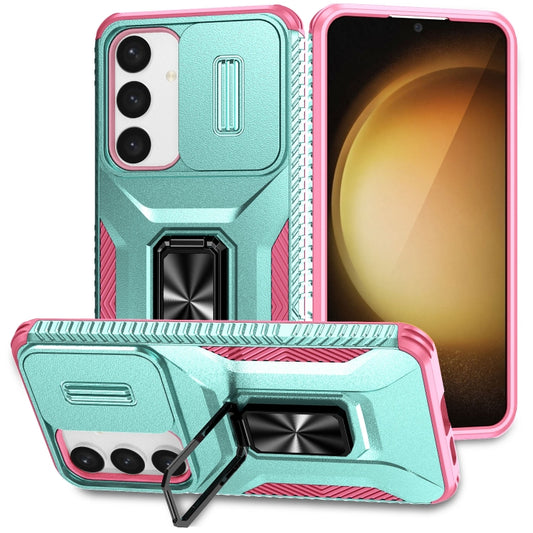 For Samsung Galaxy S24 5G / S25 5G Sliding Camshield Holder Phone Case(Grey Green + Pink) - Galaxy S24 5G Cases by buy2fix | Online Shopping UK | buy2fix