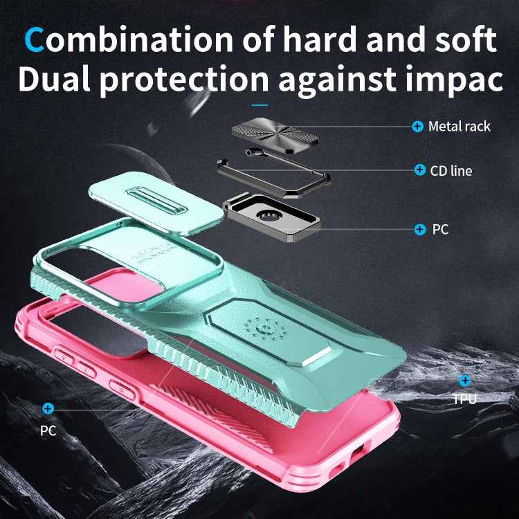 For Samsung Galaxy S24 5G / S25 5G Sliding Camshield Holder Phone Case(Grey Green + Pink) - Galaxy S24 5G Cases by buy2fix | Online Shopping UK | buy2fix