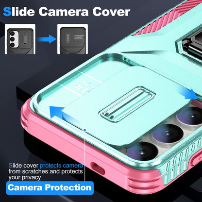 For Samsung Galaxy S24+ 5G / S25+ 5G Sliding Camshield Holder Phone Case(Grey Green + Pink) - Galaxy S24+ 5G Cases by buy2fix | Online Shopping UK | buy2fix