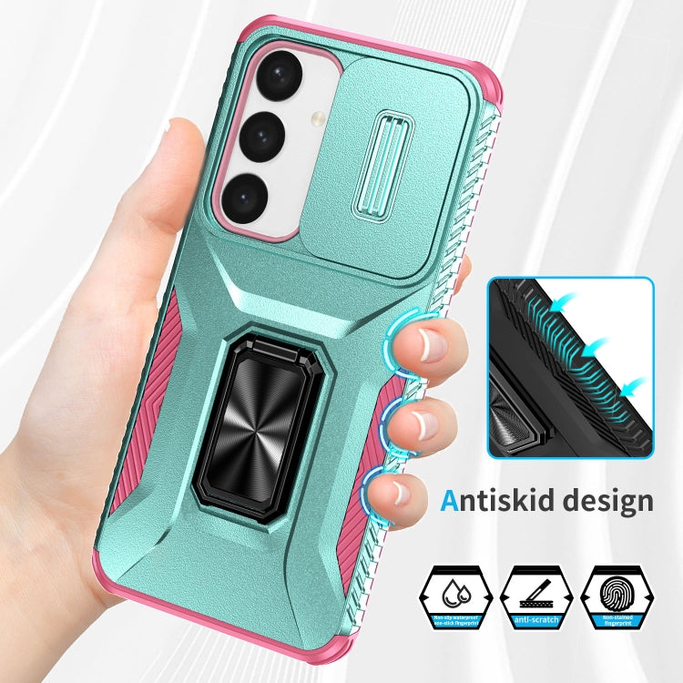 For Samsung Galaxy S24+ 5G / S25+ 5G Sliding Camshield Holder Phone Case(Grey Green + Pink) - Galaxy S24+ 5G Cases by buy2fix | Online Shopping UK | buy2fix