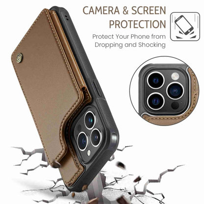 For iPhone 15 Pro Max CaseMe C22 Card Slots Holder RFID Anti-theft Phone Case(Brown) - iPhone 15 Pro Max Cases by CaseMe | Online Shopping UK | buy2fix