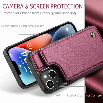 For iPhone 14 Plus CaseMe C22 Card Slots Holder RFID Anti-theft Phone Case(Wine Red) - iPhone 14 Plus Cases by CaseMe | Online Shopping UK | buy2fix