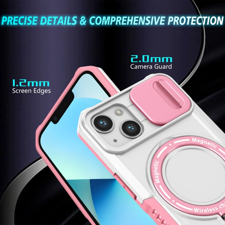 For iPhone 13 Sliding Camshield Magsafe Holder TPU Hybrid PC Phone Case(Pink White) - iPhone 13 Cases by buy2fix | Online Shopping UK | buy2fix