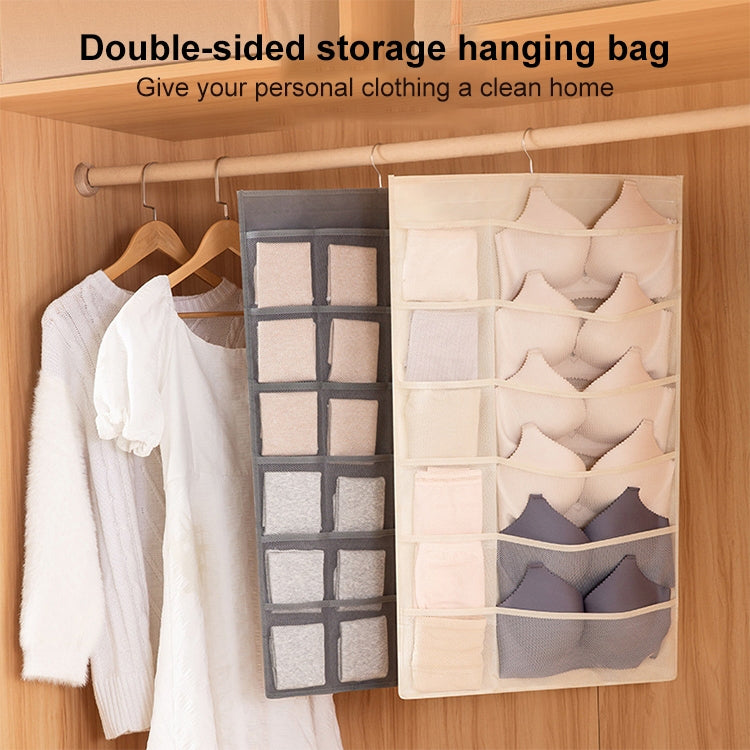 12+24 Grids Underwear Storage Bag Non-woven Double-sided Hanging Storage Bag(Beige) - Storage Bags by buy2fix | Online Shopping UK | buy2fix