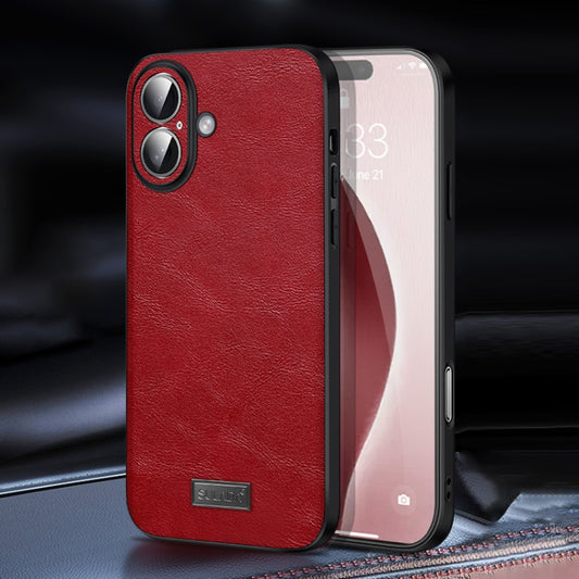 For iPhone 16 SULADA Shockproof TPU Hybrid Handmade Leather Phone Case(Red) - iPhone 16 Cases by SULADA | Online Shopping UK | buy2fix