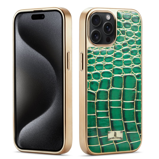 For iPhone 15 Pro Max Fierre Shann Crocodile Texture Electroplating PU Phone Case(Green) - iPhone 15 Pro Max Cases by FIERRE SHANN | Online Shopping UK | buy2fix