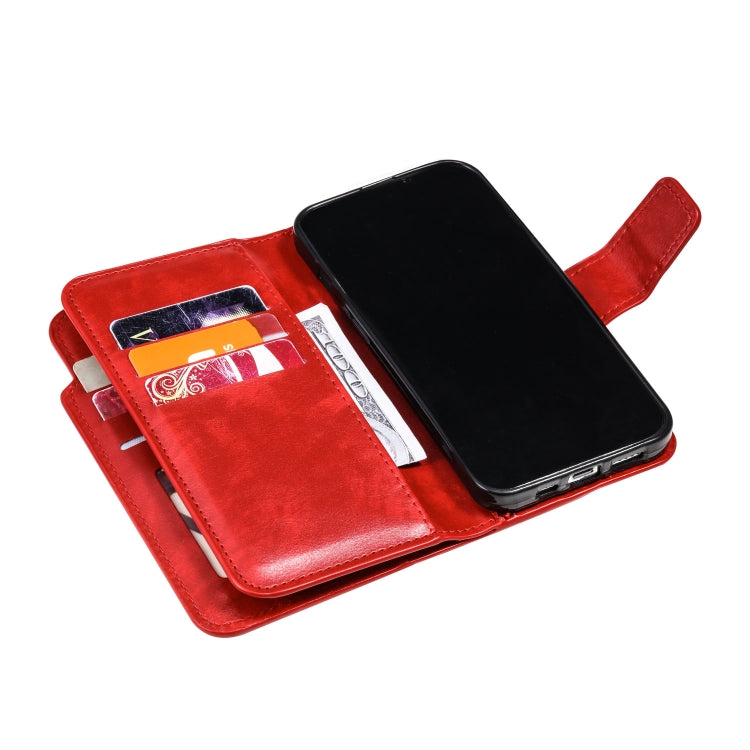 For iPhone 16 Pro Tri-Fold 9-Card Wallets Leather Phone Case(Red) - iPhone 16 Pro Cases by buy2fix | Online Shopping UK | buy2fix