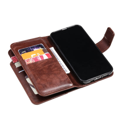 For iPhone 16 Pro Tri-Fold 9-Card Wallets Leather Phone Case(Brown) - iPhone 16 Pro Cases by buy2fix | Online Shopping UK | buy2fix