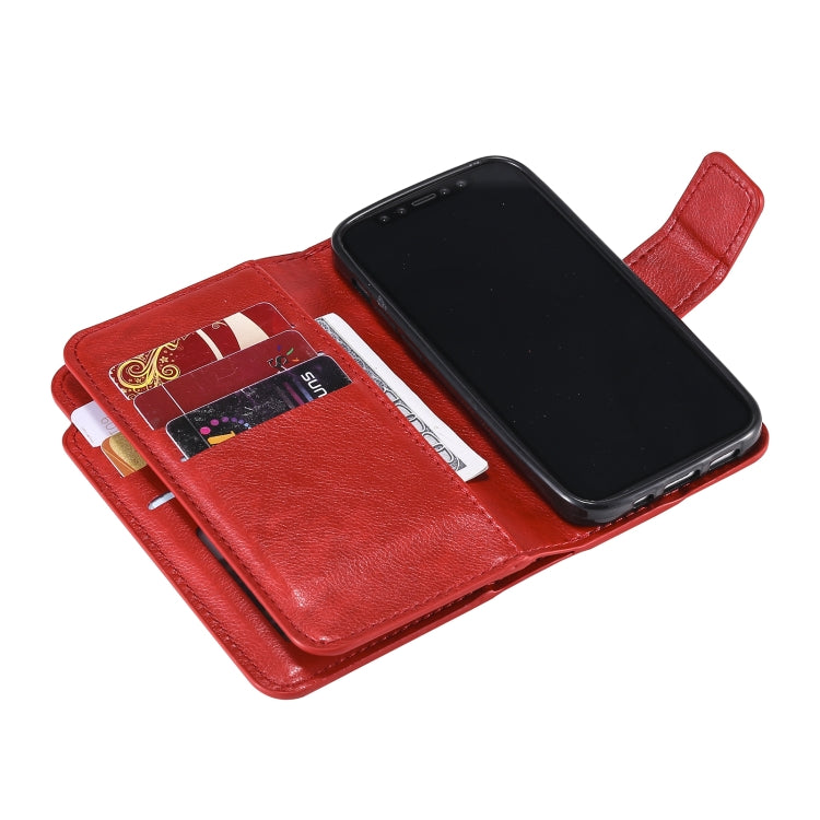 For iPhone 16 Plus Tri-Fold 9-Card Wallets Leather Phone Case(Red) - iPhone 16 Plus Cases by buy2fix | Online Shopping UK | buy2fix