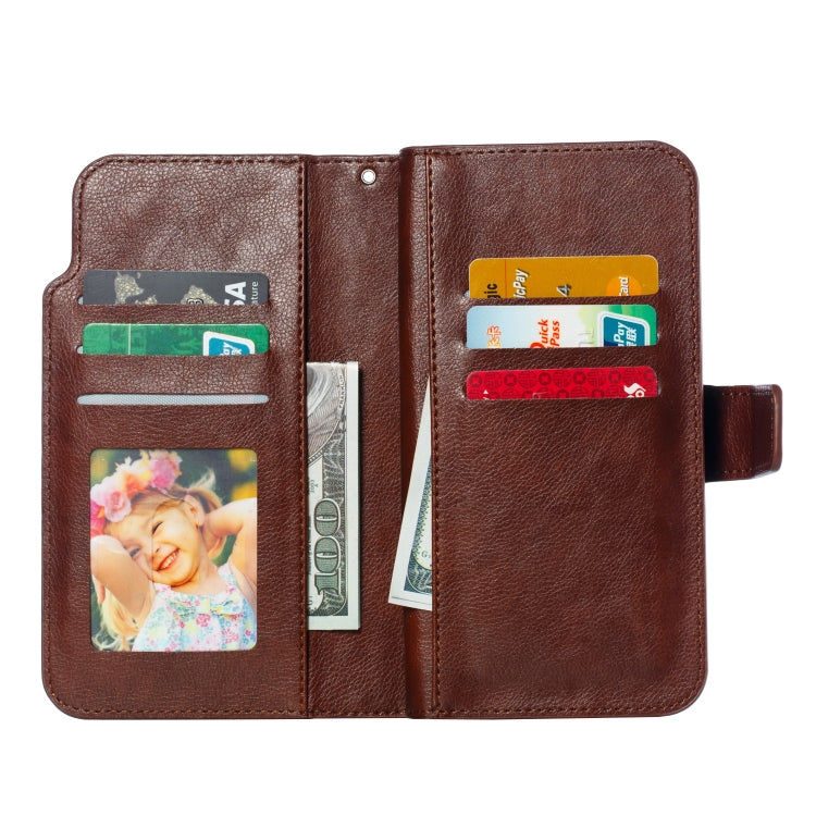 For iPhone 16 Plus Tri-Fold 9-Card Wallets Leather Phone Case(Brown) - iPhone 16 Plus Cases by buy2fix | Online Shopping UK | buy2fix