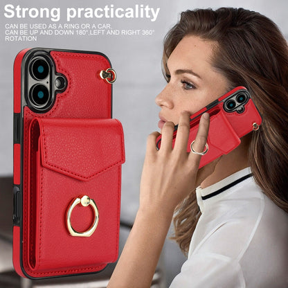 For iPhone 16 Ring Holder RFID Card Slot Phone Case(Red) - iPhone 16 Cases by buy2fix | Online Shopping UK | buy2fix