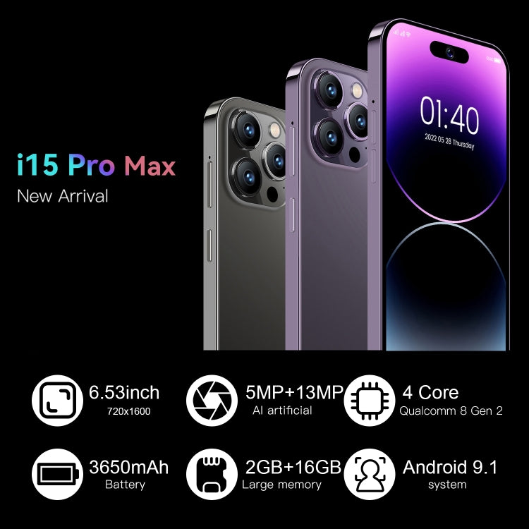 i15 Pro Max / U18, 2GB+16GB, 6.53 inch Screen, Face Identification, Android 9.1 SC7731E Quad Core, Network: 3G, Dual SIM(Gold) -  by buy2fix | Online Shopping UK | buy2fix