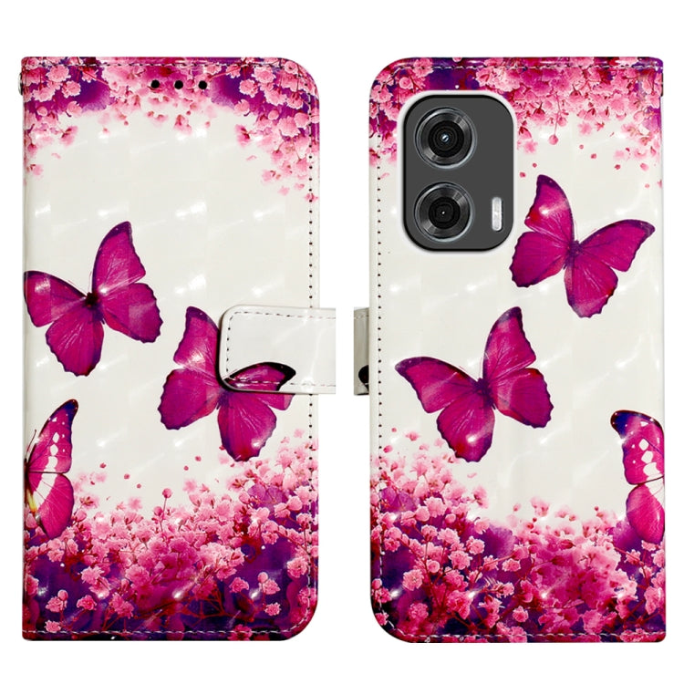 For Motorola Moto G Stylus 5G 2024 3D Painting Horizontal Flip Leather Phone Case(Rose Butterfly) - Motorola Cases by buy2fix | Online Shopping UK | buy2fix