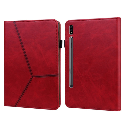 For Samsung Galaxy Tab S9 / S9 FE Solid Color Stripe Embossed Leather Tablet Case(Red) - Galaxy Tab S9 FE by buy2fix | Online Shopping UK | buy2fix