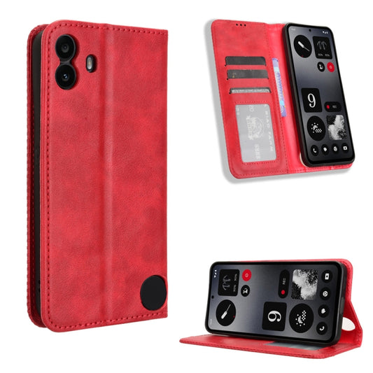 For Nothing CMF Phone 1 Magnetic Buckle Retro Texture Leather Phone Case(Red) - More Brand by buy2fix | Online Shopping UK | buy2fix