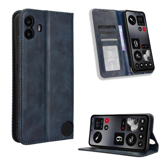 For Nothing CMF Phone 1 Magnetic Buckle Retro Texture Leather Phone Case(Blue) - More Brand by buy2fix | Online Shopping UK | buy2fix