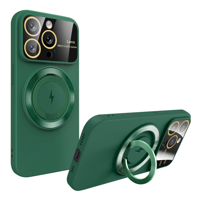 For iPhone 14 Pro Large Window MagSafe Magnetic Holder Phone Case(Dark Green) - iPhone 14 Pro Cases by buy2fix | Online Shopping UK | buy2fix