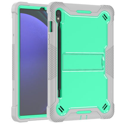 For Samsung Galaxy Tab S9 Shockproof Silicone Hybrid PC Tablet Case with Holder(Mint Green + Grey) - Galaxy Tab S9 Cases by buy2fix | Online Shopping UK | buy2fix