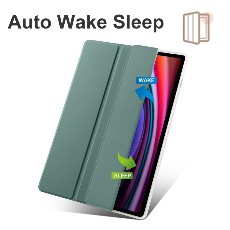 For Samsung Galaxy Tab S9+ 3-folding Transparent TPU Smart Leather Tablet Case with Pen Slot(Green) - Galaxy Tab S9+ Cases by buy2fix | Online Shopping UK | buy2fix