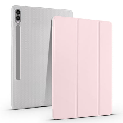 For Samsung Galaxy Tab S9+ 3-folding Transparent TPU Smart Leather Tablet Case with Pen Slot(Pink) - Galaxy Tab S9+ Cases by buy2fix | Online Shopping UK | buy2fix