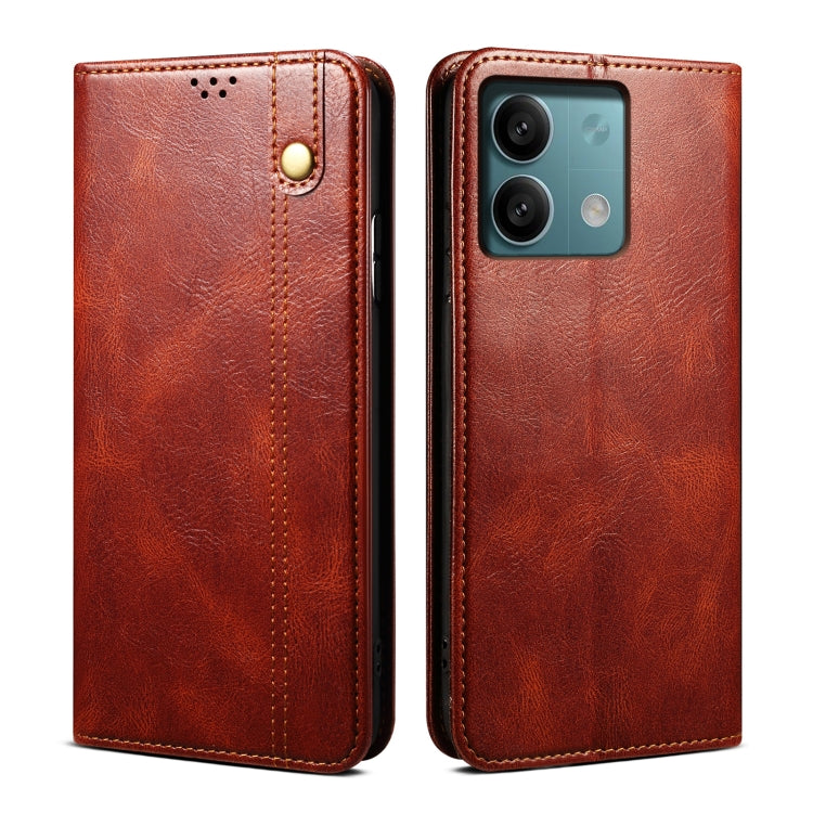 For Xiaomi Redmi Note 13 4G Global Oil Wax Crazy Horse Texture Leather Phone Case(Brown) - Note 13 Cases by buy2fix | Online Shopping UK | buy2fix