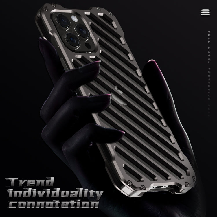 For iPhone 16 Pro R-JUST RJ-50 Hollow Breathable Armor Metal Phone Case(Space Grey) - iPhone 16 Pro Cases by R-JUST | Online Shopping UK | buy2fix