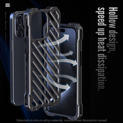 For iPhone 16 R-JUST RJ-50 Hollow Breathable Armor Metal Phone Case(Space Grey) - iPhone 16 Cases by R-JUST | Online Shopping UK | buy2fix