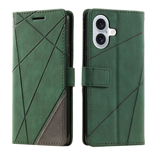 For iPhone 16 Skin Feel Splicing Leather Phone Case(Green) - iPhone 16 Cases by buy2fix | Online Shopping UK | buy2fix