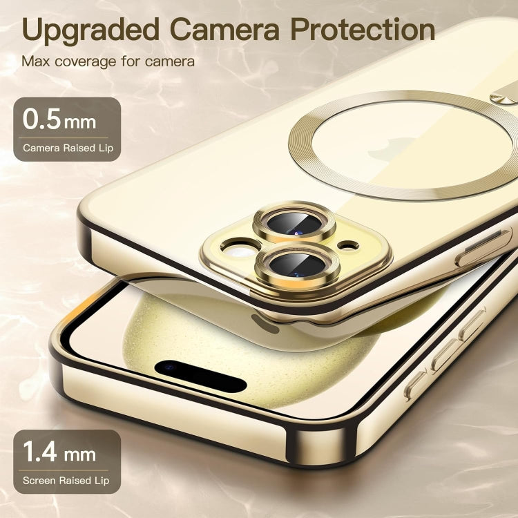 For iPhone 15 Magsafe Magnetic Transparent Electroplated TPU Phone Case(Gold) - iPhone 15 Cases by buy2fix | Online Shopping UK | buy2fix