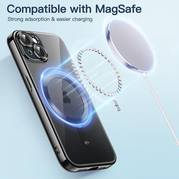 For iPhone 14 Plus Magsafe Magnetic Transparent Electroplated TPU Phone Case(Black) - iPhone 14 Plus Tempered Glass by buy2fix | Online Shopping UK | buy2fix