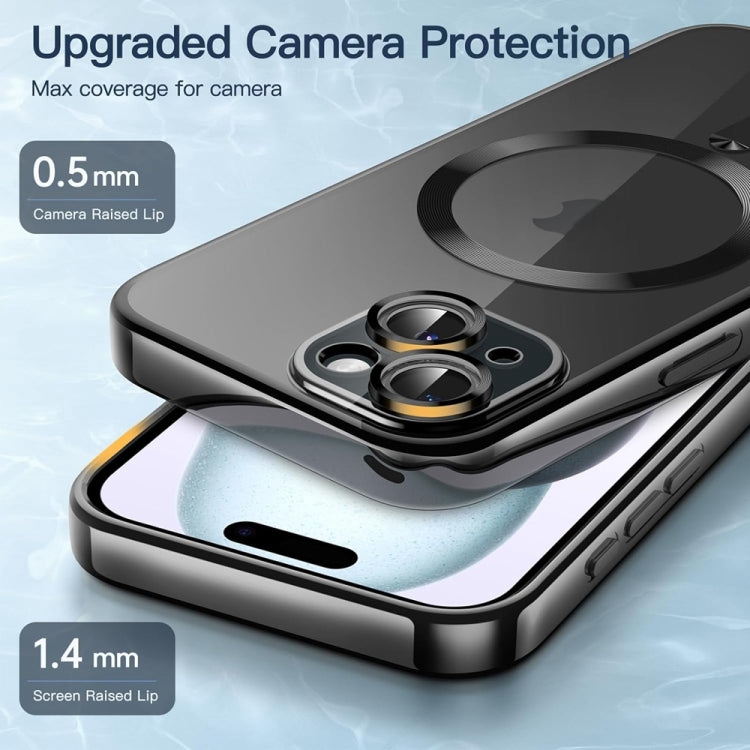 For iPhone 14 Plus Magsafe Magnetic Transparent Electroplated TPU Phone Case(Black) - iPhone 14 Plus Tempered Glass by buy2fix | Online Shopping UK | buy2fix