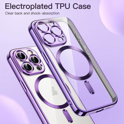 For iPhone 16 Pro Max Transparent Electroplated Magsafe Magnetic TPU Phone Case(Purple) - iPhone 16 Pro Max Cases by buy2fix | Online Shopping UK | buy2fix