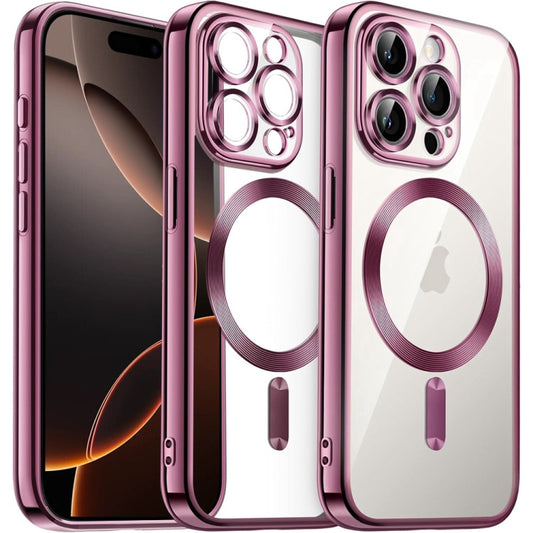 For iPhone 16 Pro Transparent Electroplated Magsafe Magnetic TPU Phone Case(Pink) - iPhone 16 Pro Cases by buy2fix | Online Shopping UK | buy2fix