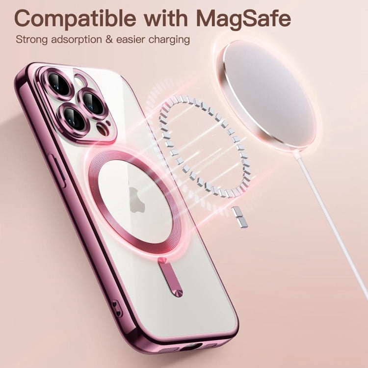 For iPhone 16 Transparent Electroplated Magsafe Magnetic TPU Phone Case(Pink) - iPhone 16 Cases by buy2fix | Online Shopping UK | buy2fix