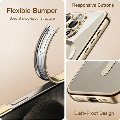 For iPhone 16 Transparent Electroplated Magsafe Magnetic TPU Phone Case(Gold) - iPhone 16 Cases by buy2fix | Online Shopping UK | buy2fix