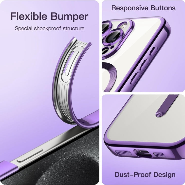 For iPhone 16 Transparent Electroplated Magsafe Magnetic TPU Phone Case(Purple) - iPhone 16 Cases by buy2fix | Online Shopping UK | buy2fix