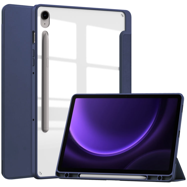 For Samsung Galaxy Tab S9 FE Acrylic 3-folding Smart Leather Tablet Case with Pen Slot(Dark Blue) - Galaxy Tab S9 FE by buy2fix | Online Shopping UK | buy2fix