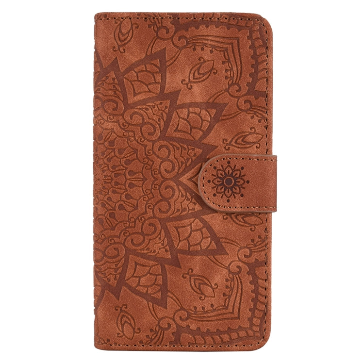 For iPhone 16 Pro Max Mandala Embossed Dual-Fold Calf Leather Phone Case(Brown) - iPhone 16 Pro Max Cases by buy2fix | Online Shopping UK | buy2fix