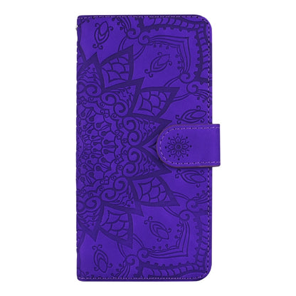 For iPhone 16 Pro Mandala Embossed Dual-Fold Calf Leather Phone Case(Purple) - iPhone 16 Pro Cases by buy2fix | Online Shopping UK | buy2fix