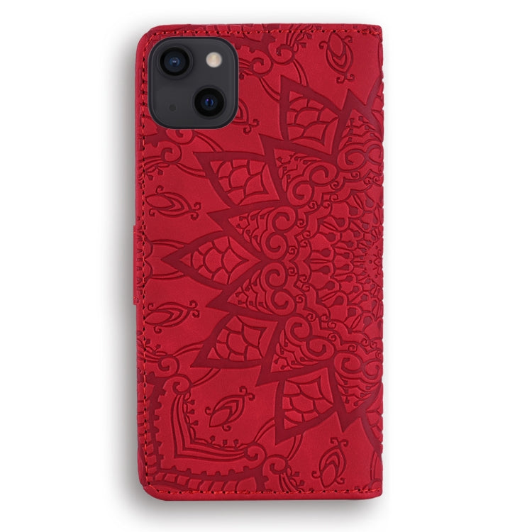 For iPhone 16 Pro Mandala Embossed Dual-Fold Calf Leather Phone Case(Red) - iPhone 16 Pro Cases by buy2fix | Online Shopping UK | buy2fix