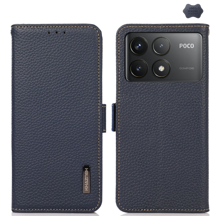 For Xiaomi Redmi K70 Pro KHAZNEH Side-Magnetic Litchi Genuine Leather RFID Phone Case(Blue) - K70 Pro Cases by buy2fix | Online Shopping UK | buy2fix